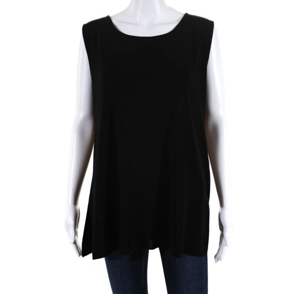Exclusively Misook Womens Scoop Neck Knit Side Slit Tank Top Black Size XL